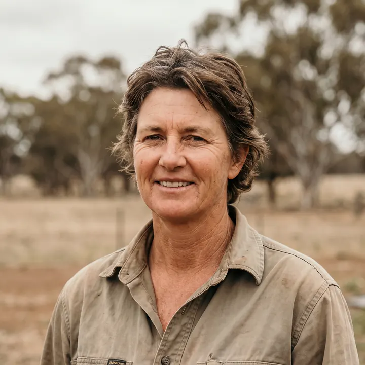 Robyn Ferreira standing on her property near Goondiwindi in overcast light
